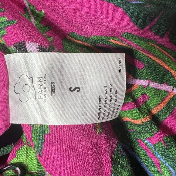 FARM RIO PINK/GREEN LEAVES ASYMMETRIC MIDI VISCOSE DRESS TROPICAL SIZE SMALL - Picture 13 of 15